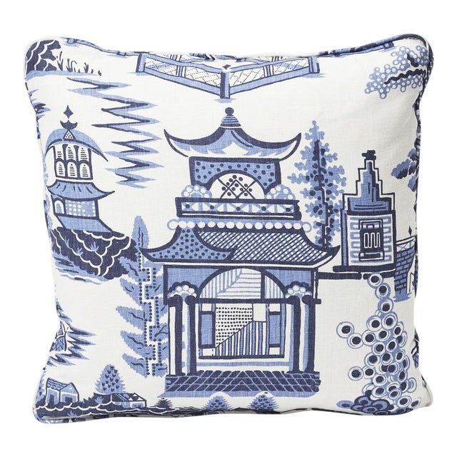 Schumacher Double-Sided Pillow in Nanjing Print For Sale