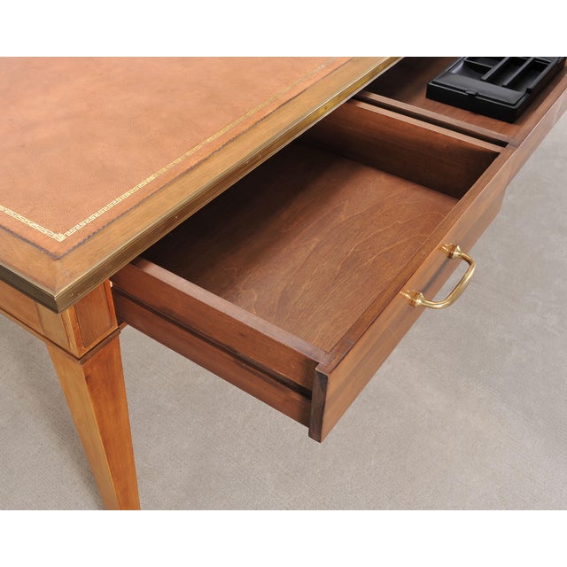 Midcentury French Palladian Fruitwood Library Table Desk 7 Ft For Sale - Image 15 of 18