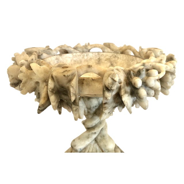 Antique Italian Carved Alabaster Centerpiece With Grape Clusters and Dolphins For Sale - Image 4 of 14