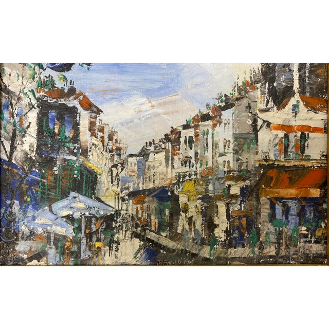 Textile Small French Cityscape Oil Painting, Paris France Street Scene Painting For Sale - Image 7 of 8