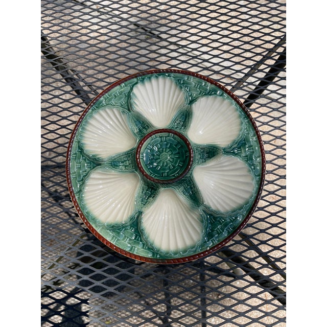 1950s French Longchamp Majolica Green and White Oyster Plate For Sale - Image 14 of 14