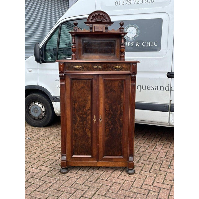 Antique Walnut Bookcase / Cupboard with Fitted Shelves & Drawer 194 cms high 92.5 cms wide 44 cms depth Strong & very...