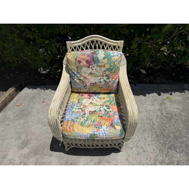 Vintage Henry Link Distressed Painted Wicker Armchair For Sale - Image 9 of 12