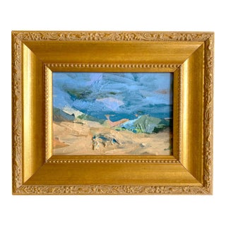 "At the Beach" 2026 Mini Painting by Jessalin Beutler With Vintage Frame For Sale