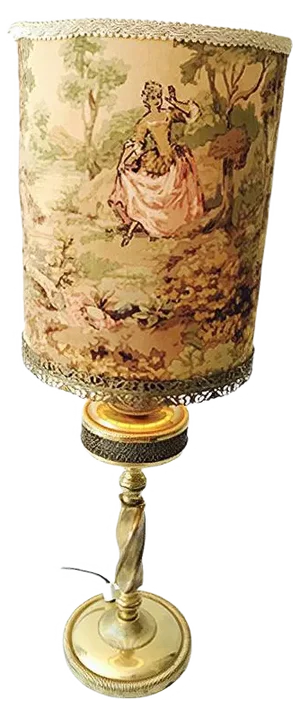 Victorian Style Brass Table Lamp with Lampshade in Romantic Love Scene, 1930s