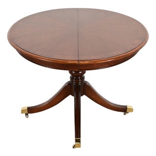 Baker Furniture Style Georgian Banded Mahogany Pedestal Extension Dining Table, Newly Refinished For Sale