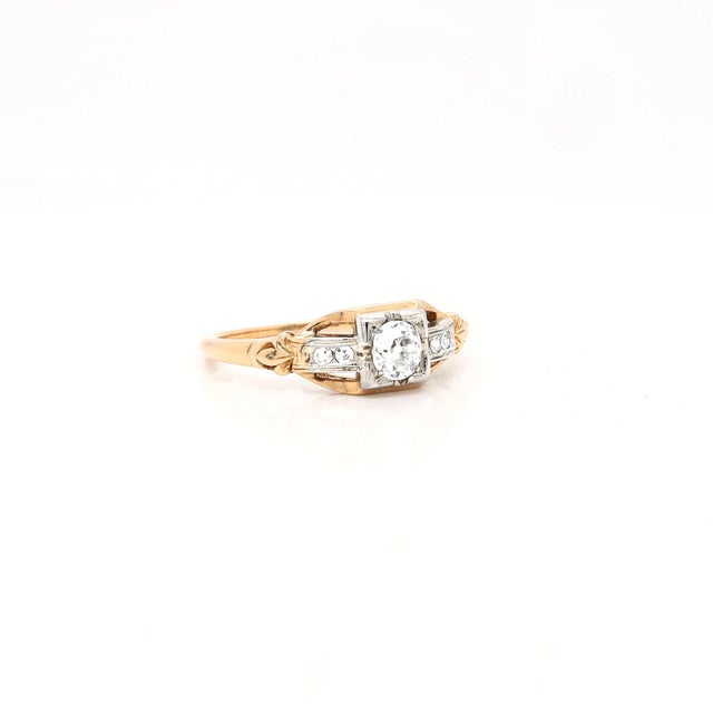 Edwardian 14k Yellow & White Gold Five Stone Old European Cut Diamond Ring For Sale - Image 9 of 11