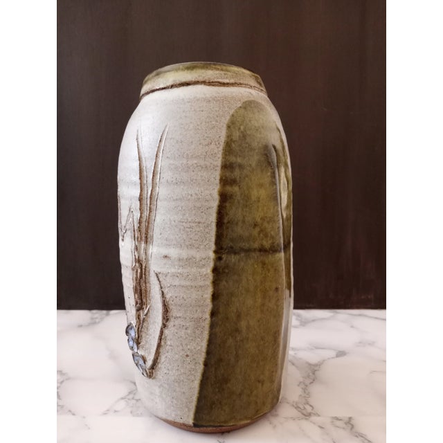 Ceramic 1970s Mid-Century Hand-Etched Botanical Studio Pottery Vase Signed Nora For Sale - Image 7 of 9