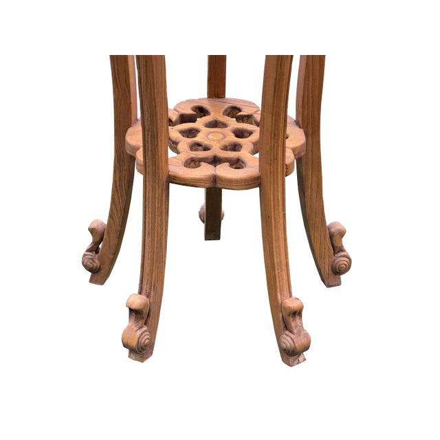 Wood Oriental Vintage Style Light Brown Wood Plant Stand Pedestal Table For Sale - Image 7 of 8