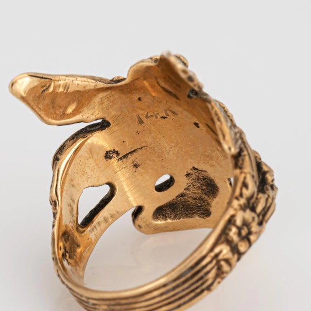 Metal Winged Fairy Ring Vintage 14k Yellow Gold Nymph Sz 5 Ethereal Fine Jewelry For Sale - Image 7 of 7