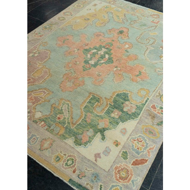 Blue Turkish Oushak Rug 5' x 6'4" #20423 For Sale - Image 8 of 8
