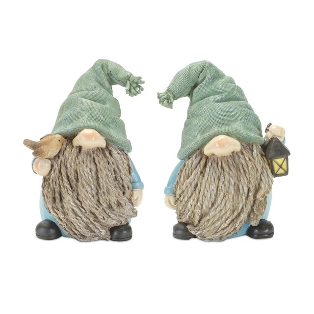 Rustic Stone Garden Gnome Figurine with Bird and Lantern Accent (Set of 4) For Sale - Image 3 of 6