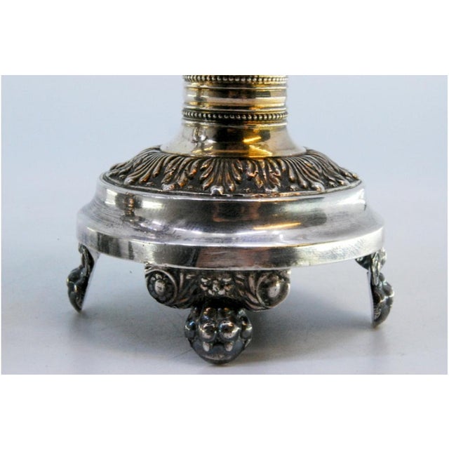 Mustard Pots in Embossed Silver with Palms, Glass Cores and Resting on Claw-Shaped Feet, Set of 2 For Sale - Image 5 of 9