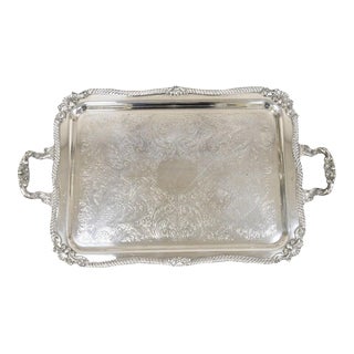 Vintage Sheridan Large Ornate Silver Plated English Victorian Style Serving Platter Tray For Sale