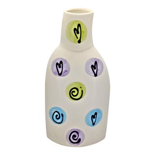 Postmodern Vintage Hand Painted Ceramic Vase Signed: Amano Germany on Bottom - Mid 20th Century Modern Abstract For Sale