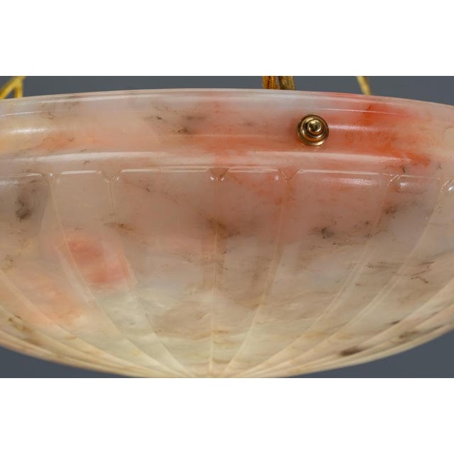 Art Deco French Pink and Gray Alabaster and Bronze Pendant Light, 1920s For Sale - Image 17 of 18