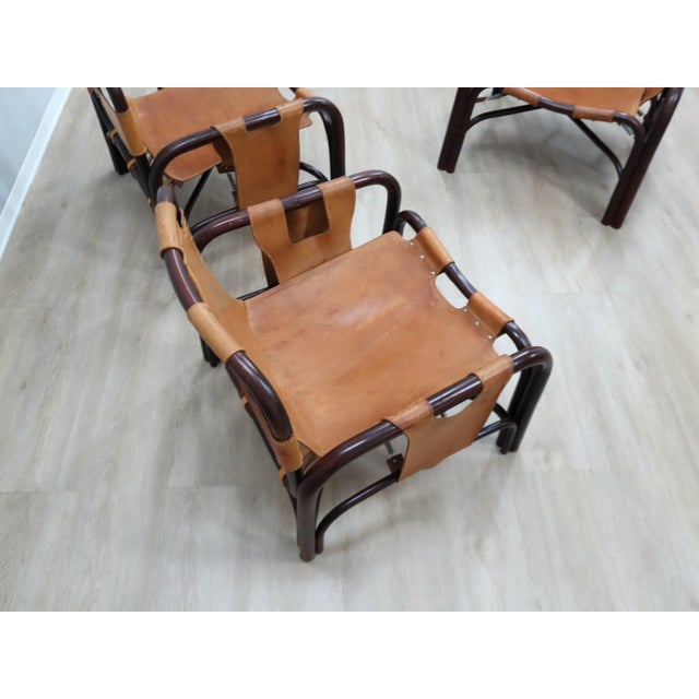 1960s Mid-Century Armchair in Leather and Bamboo from Tito Agnoli, 1960s For Sale - Image 5 of 16