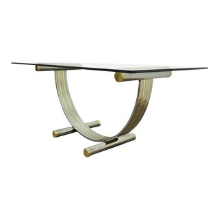 Late 20th Century Mid Century Modern Romeo Rega Style Chrome Brass and Glass Arch Dining Table For Sale
