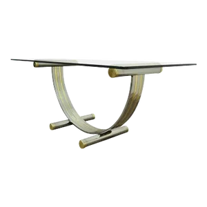 Late 20th Century Mid Century Modern Romeo Rega Style Chrome Brass and Glass Arch Dining Table