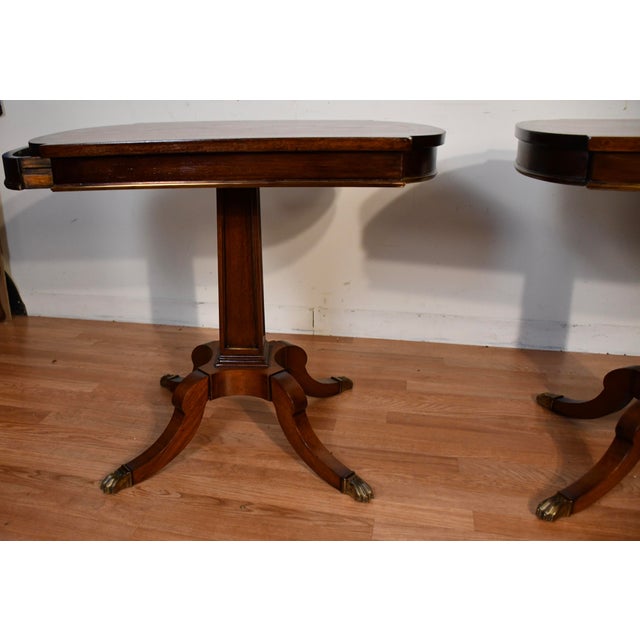 1910s Pair of Antique English Regency Mahogany Banded Walnut Side Tables End Tables For Sale - Image 9 of 18
