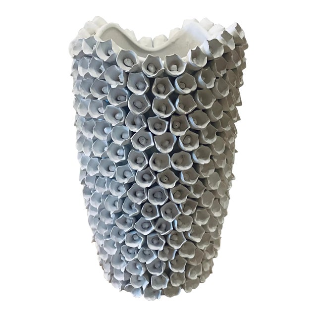 Organic Modern Textured White Vase For Sale