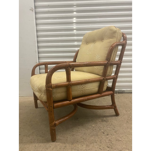 Vintage Bamboo Set of Two Chair and One Ottoman . Ficks Reed Style. For Sale - Image 4 of 12