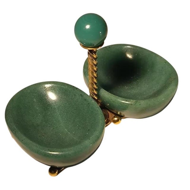 Double Salt Cellar Condiment Bowl in Silver, Vermeil, and Aventurine by Wolfers Frères, 1950 For Sale - Image 13 of 13