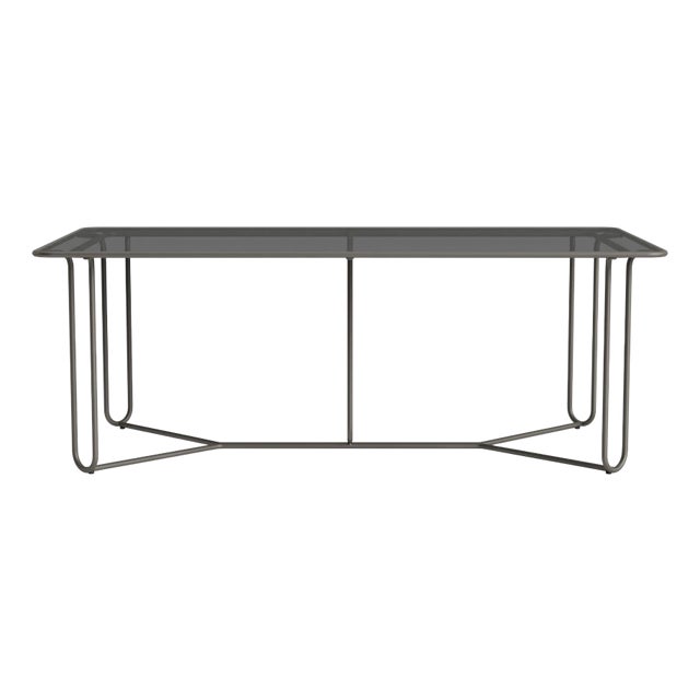 Brown Jordan Walter Lamb Aluminum 43" x 77" Rectangular Dining Table, Glass Top, Mica frame For Sale