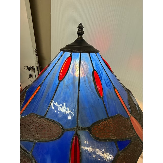 Dragonfly Stain Glass Shade Table Lamp For Sale - Image 10 of 12