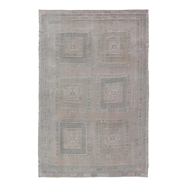 Mid 20th Century Vintage Turkish Embroidered Kilim With Geometric Box Design in Earthy Tones For Sale