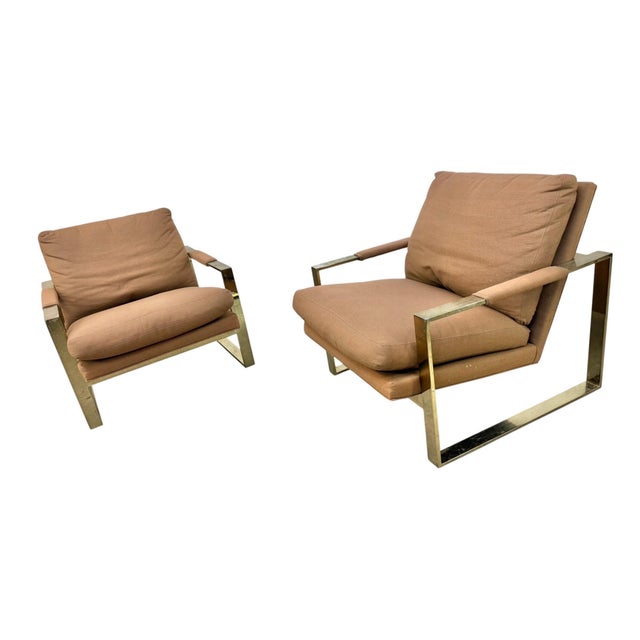 Postmodern Vintage Thayer Coggin Flat Bar Brass Arm Chairs - Set of 2 For Sale - Image 3 of 9