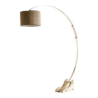 Brass Arc Floor Lamp With Travertine Base, Germany 1960s For Sale