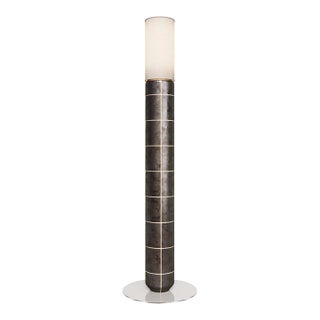 Handcrafted Ceramic Floor Lamp in With Linen Cylinder Lampshade in Gasoline Gloss Glaze For Sale