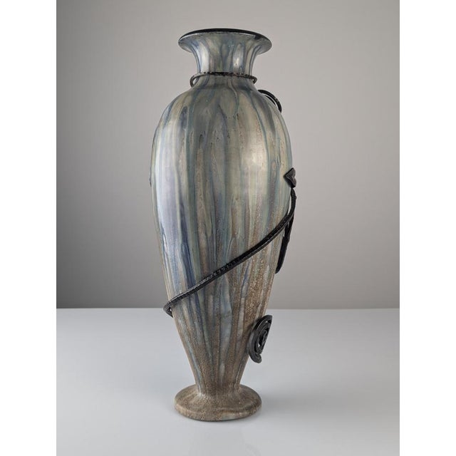 Belgian Art Deco Stoneware and Wrought Iron Vase by Roger Guerin, 1930 For Sale - Image 9 of 15
