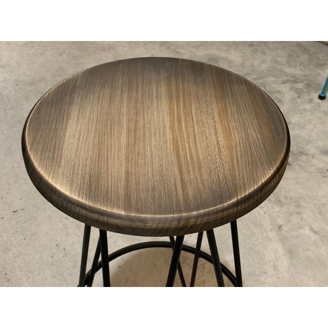 New Industrial Wrought Iron Shop Stool with Wood Seat For Sale In Miami - Image 6 of 6