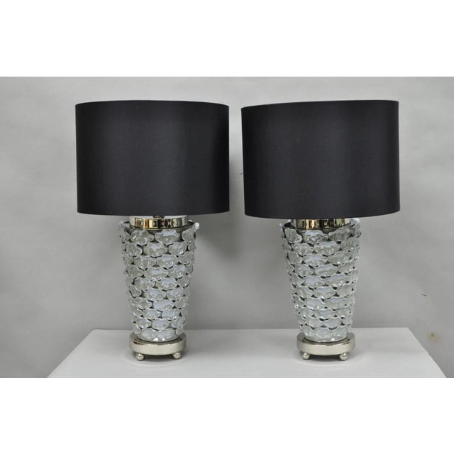 Contemporary Modern Gray Porcelain Leaf Leaves Chrome Table Lamps - A Pair For Sale - Image 17 of 17