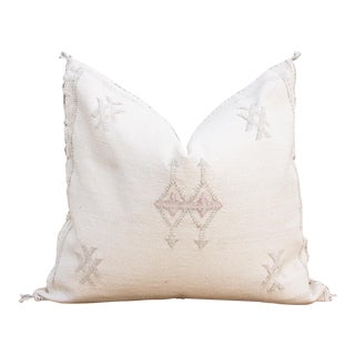 Ivory Moroccan Silk Rug Pillow For Sale