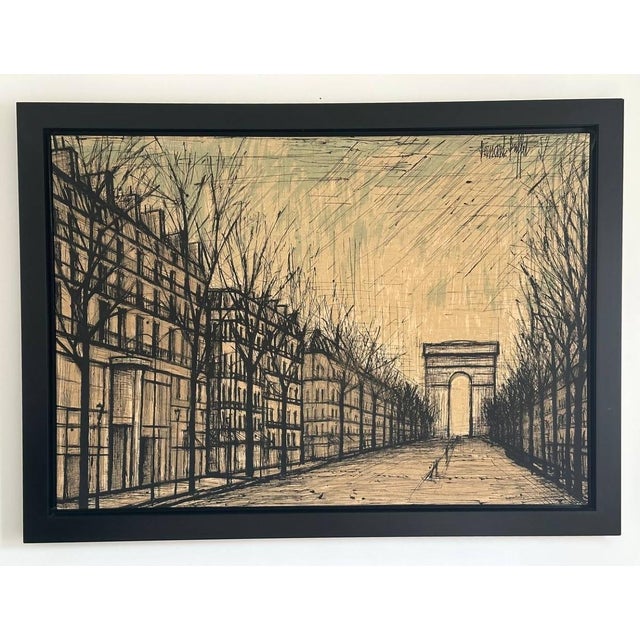 After Bernard Buffet, Champs-Élysées and Arc de Triomphe, Corot Edition, 1950s, Print on Canvas, Framed For Sale - Image 13 of 13