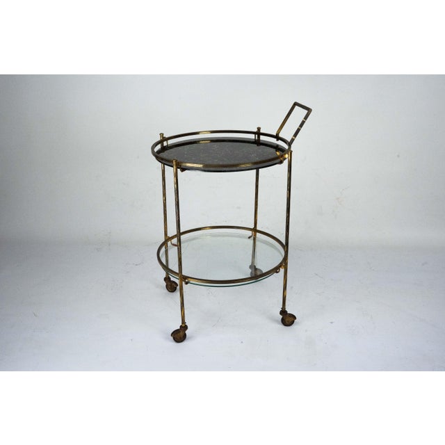 Mid-Century Round Brass and Marble-Effect Glass Bar Cart, Italy, 1950s For Sale - Image 4 of 15