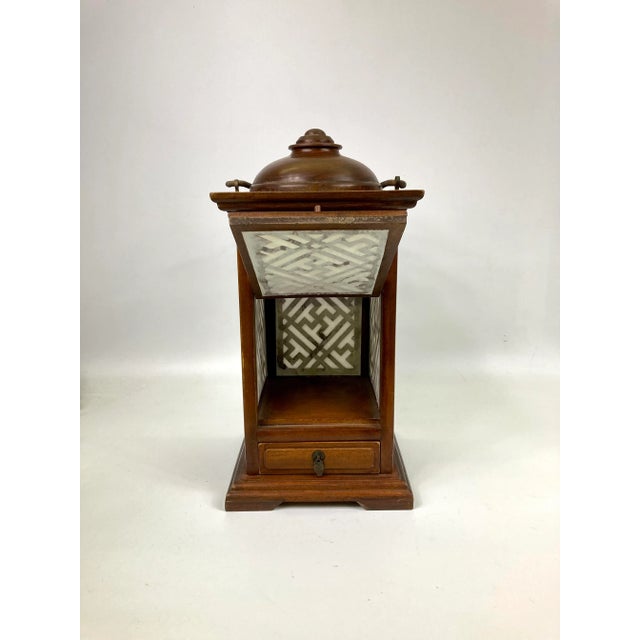 20th Century Hand Carved Wooden Lantern With Lattice Siding and a Drawer For Sale - Image 9 of 11