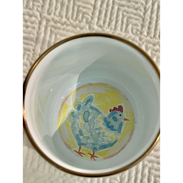 Metal Late 20th Century MacKenzie-Childs "Spring Chicken" Children's Enamel Set - Plate and Mug For Sale - Image 7 of 10