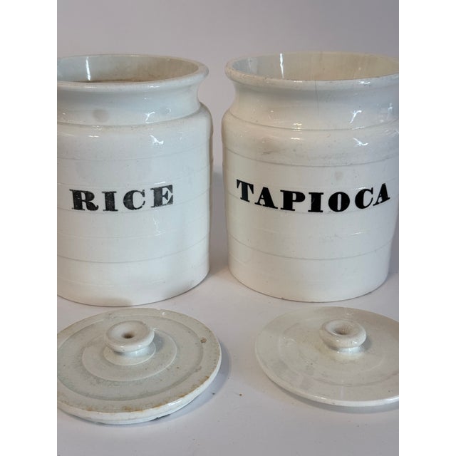 Late 19th Century Pair of 19th-Century English Ironstone Pantry Jars With Original Lids For Sale - Image 5 of 8