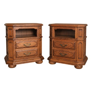 1960s French Provincial Style Oak Nightstands With Open Shelves, Pair For Sale