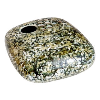 Hungarian Modernist Green and Cream Glazed Studio Pottery Ikebana Vase, 1970s For Sale