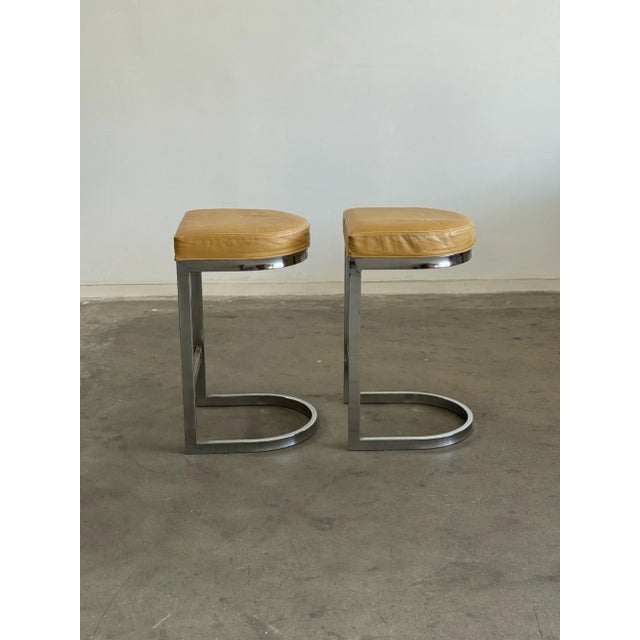 Mid-Century Modern Vintage Cantilevered Stools - Pair For Sale - Image 3 of 12