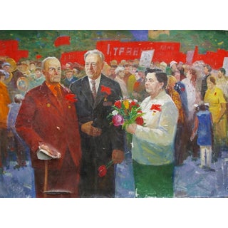 Soviet Parade Oil Painting, Ukrainian Artist Valigura, 1970s Canvas Art 128-176 For Sale