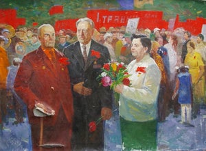 Soviet Parade Oil Painting, Ukrainian Artist Valigura, 1970s Canvas Art 128-176