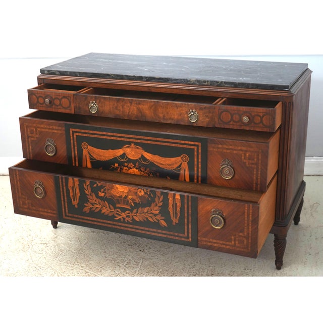 Neoclassical Vintage Neoclassical Marble Top Inlaid Dresser For Sale - Image 3 of 18