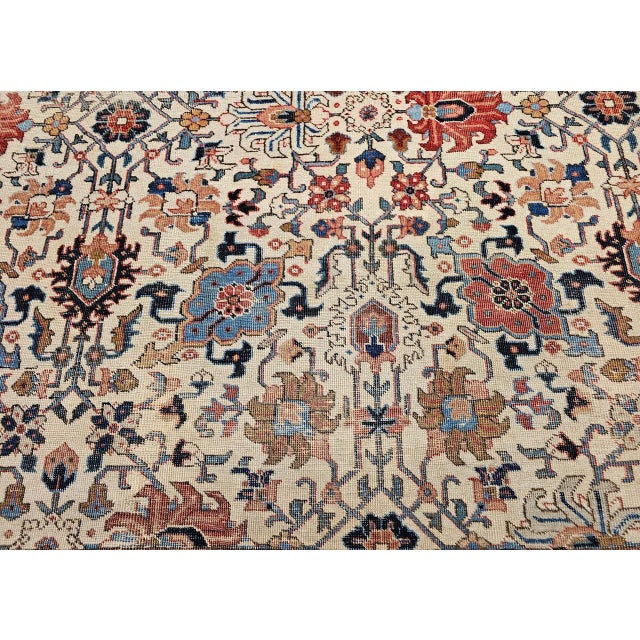 Vintage Persian Tabriz Rug, Hand-Knotted Wool, Allover Geometric Pattern, Ivory & Blue, 8x10 For Sale - Image 18 of 18