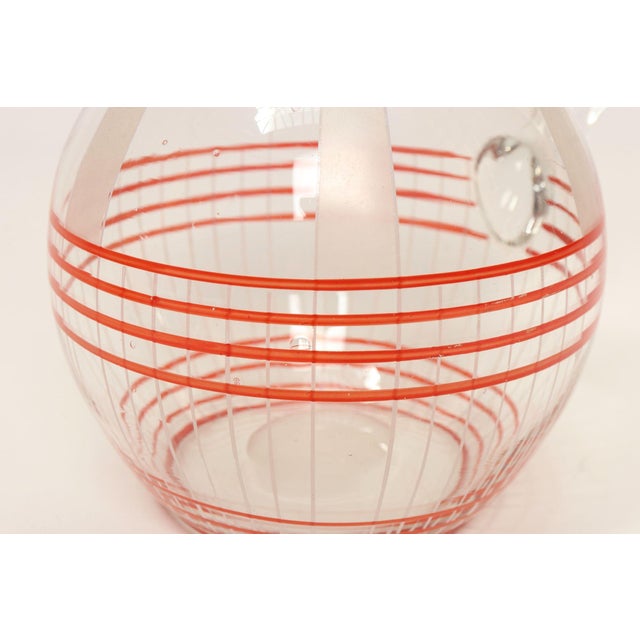 Art Deco Blown Glass Red Striped Bulbous Form Pitcher / Jug For Sale - Image 13 of 15
